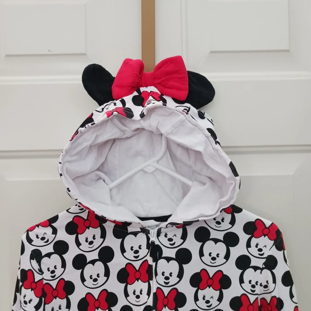 Disney Store Minnie Mickey Mouse One Piece Pajama Cotton Women's Sz M Hood Ears - Picture 2 of 7